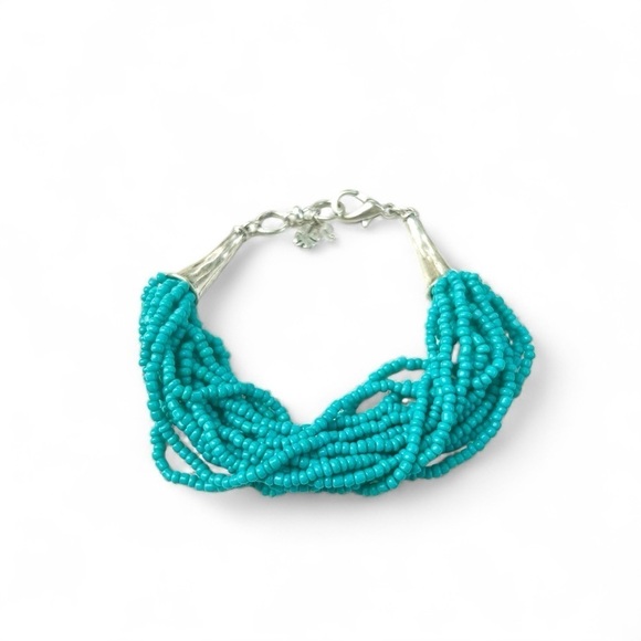 LUCKY BRAND Turquoise Color Beaded Silver-Tone Torsade Bracelet - Picture 2 of 3